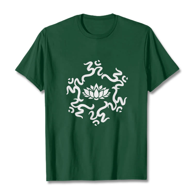 Buddha Stones OM Symbol Lotus Flower Pattern Tee T-shirt - ForestGreen - 2XL - image 12