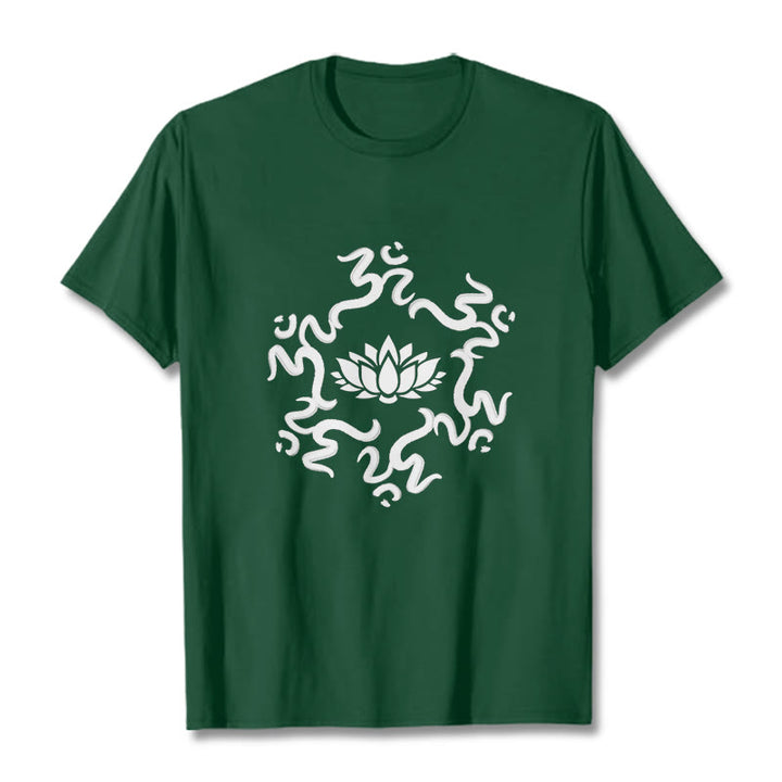 Buddha Stones OM Symbol Lotus Flower Pattern Tee T-shirt - ForestGreen - 2XL - image 12
