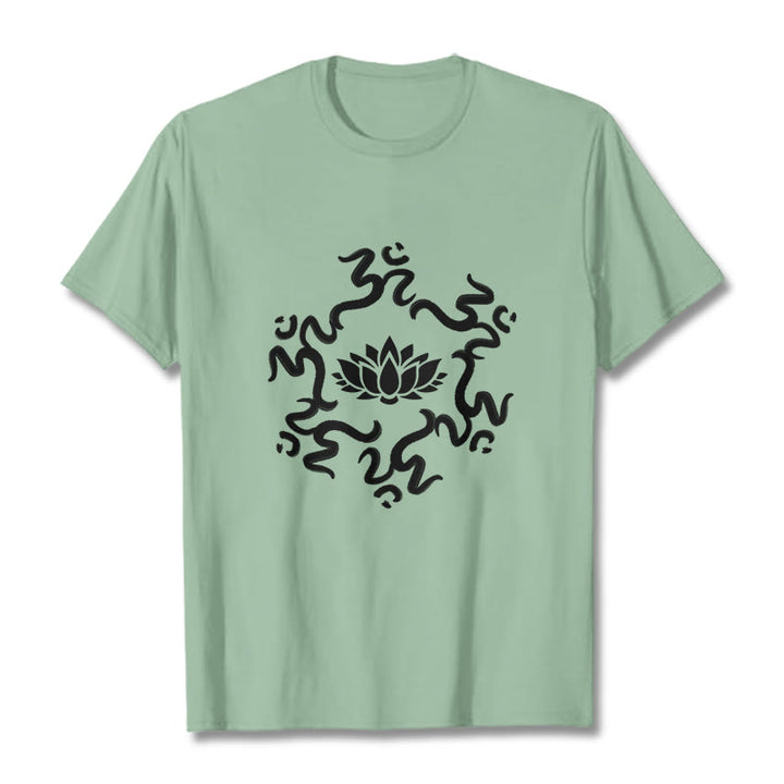 Buddha Stones OM Symbol Lotus Flower Pattern Tee T-shirt - PaleGreen - 2XL - image 16