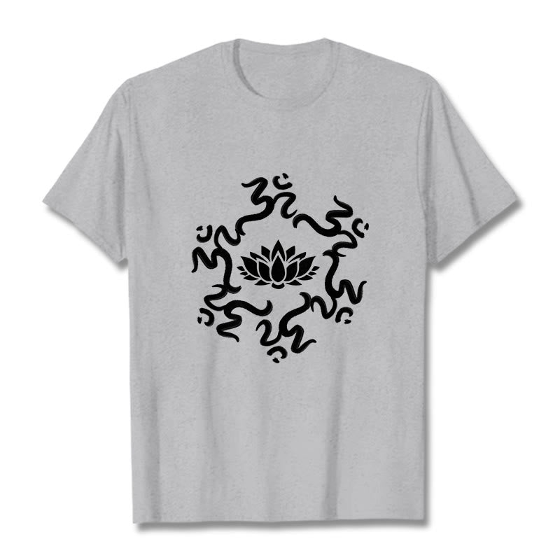 Buddha Stones OM Symbol Lotus Flower Pattern Tee T-shirt - LightGrey - 2XL - image 20