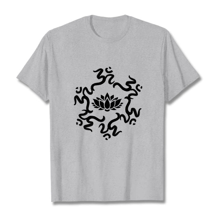 Buddha Stones OM Symbol Lotus Flower Pattern Tee T-shirt - LightGrey - 2XL - image 20