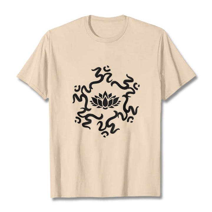 Buddha Stones OM Symbol Lotus Flower Pattern Tee T-shirt - Bisque - 2XL - image 10