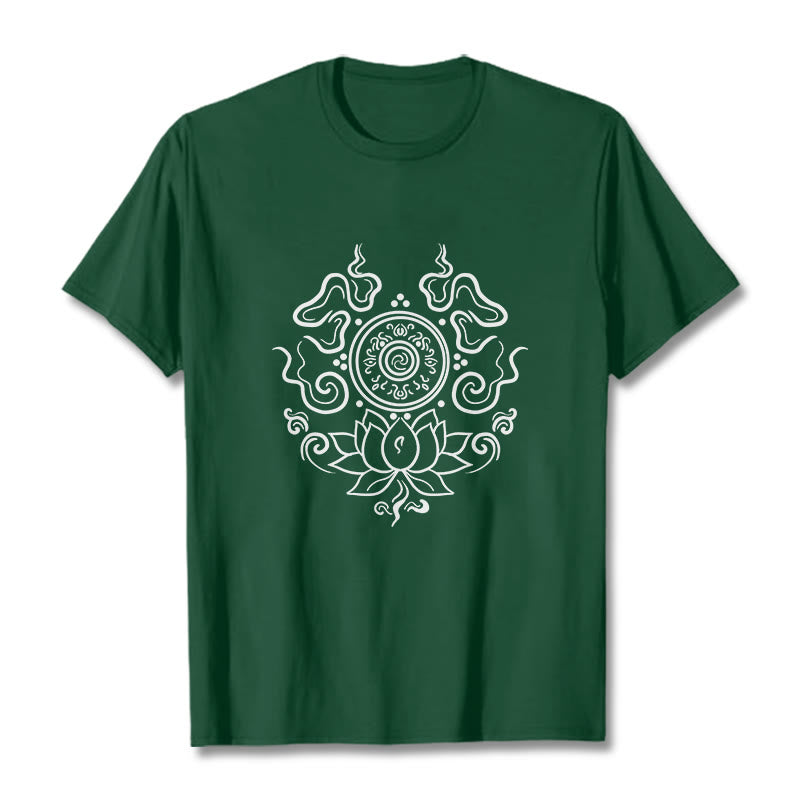 Buddha Stones Dharma Wheel Lotus Flower Pattern Tee T-shirt - ForestGreen - 2XL - image 11