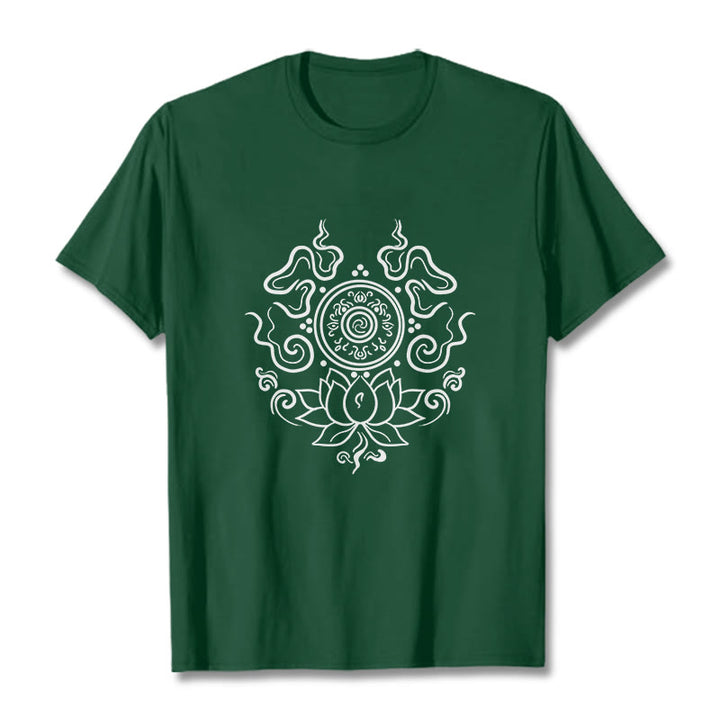 Buddha Stones Dharma Wheel Lotus Flower Pattern Tee T-shirt - ForestGreen - 2XL - image 11