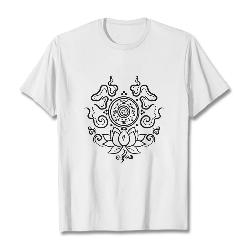 Buddha Stones Dharma Wheel Lotus Flower Pattern Tee T-shirt - White - 2XL - image 8