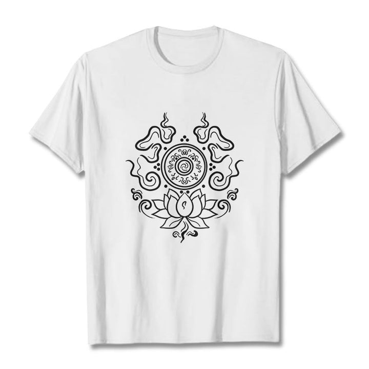 Buddha Stones Dharma Wheel Lotus Flower Pattern Tee T-shirt - White - 2XL - image 8
