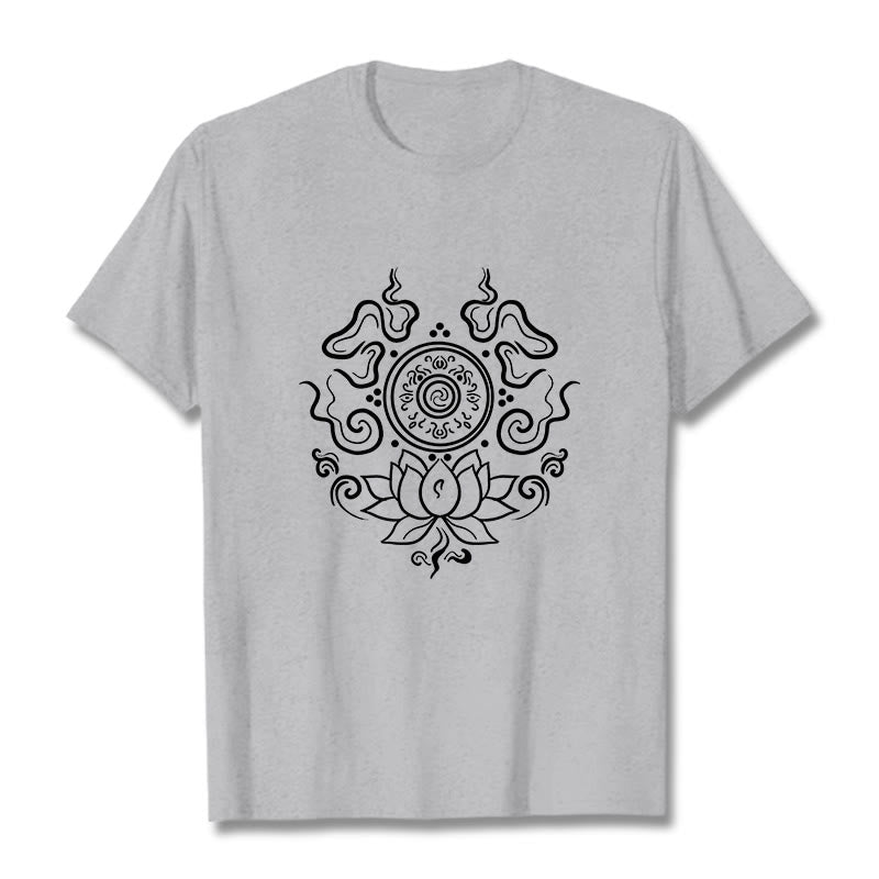 Buddha Stones Dharma Wheel Lotus Flower Pattern Tee T-shirt - LightGrey - 2XL - image 20