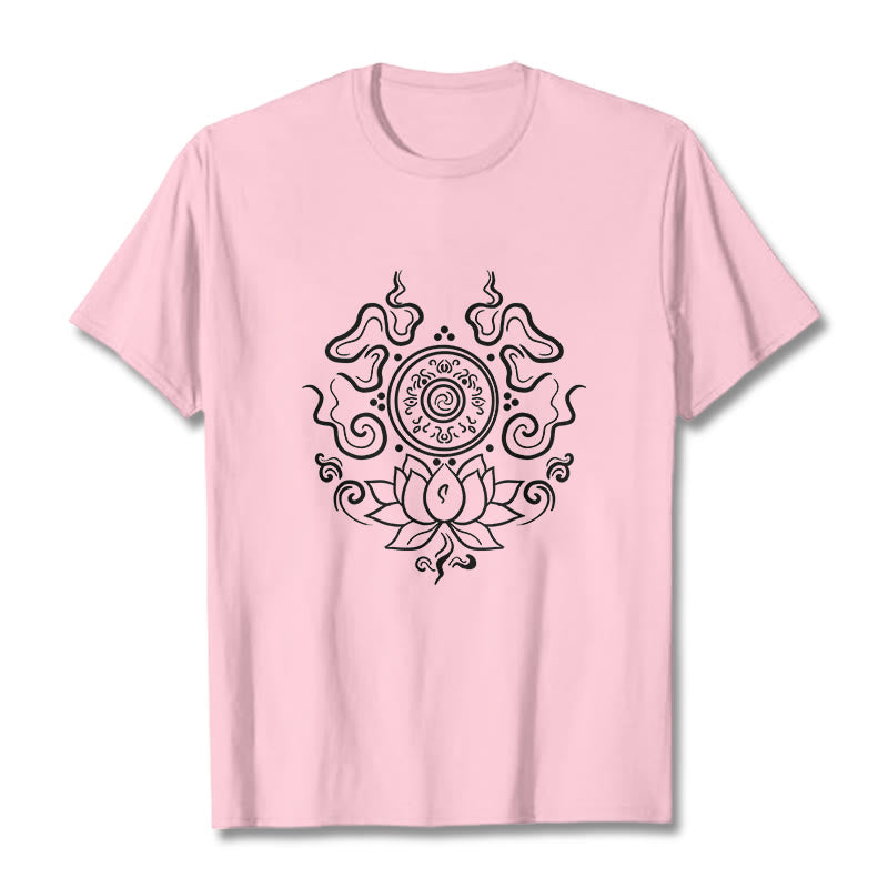 Buddha Stones Dharma Wheel Lotus Flower Pattern Tee T-shirt - LightPink - 2XL - image 13