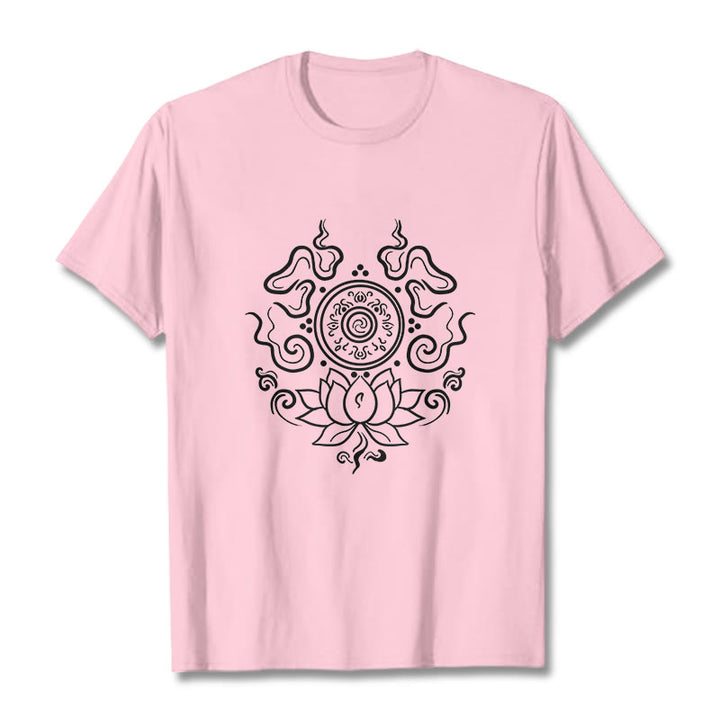 Buddha Stones Dharma Wheel Lotus Flower Pattern Tee T-shirt - LightPink - 2XL - image 13