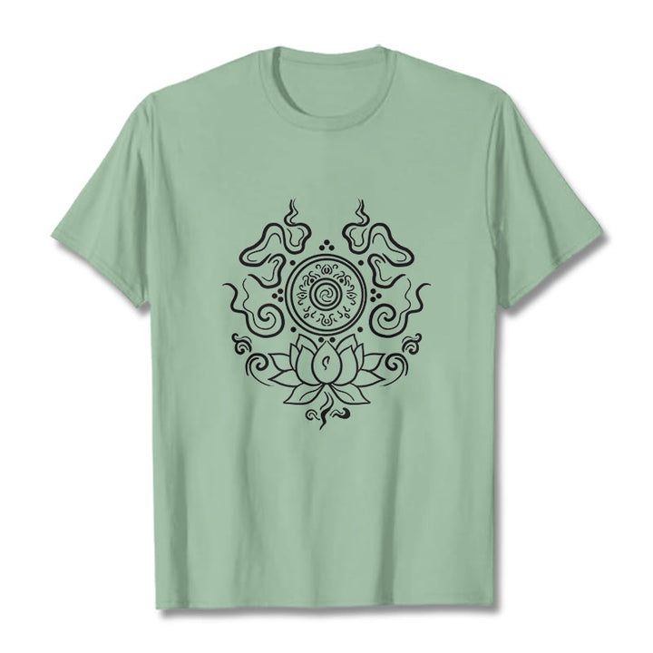 Buddha Stones Dharma Wheel Lotus Flower Pattern Tee T-shirt - PaleGreen - 2XL - image 15