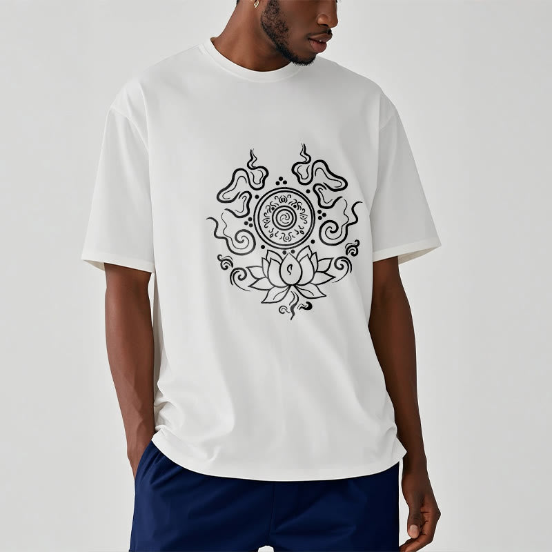 Buddha Stones Dharma Wheel Lotus Flower Pattern Tee T-shirt - image 9