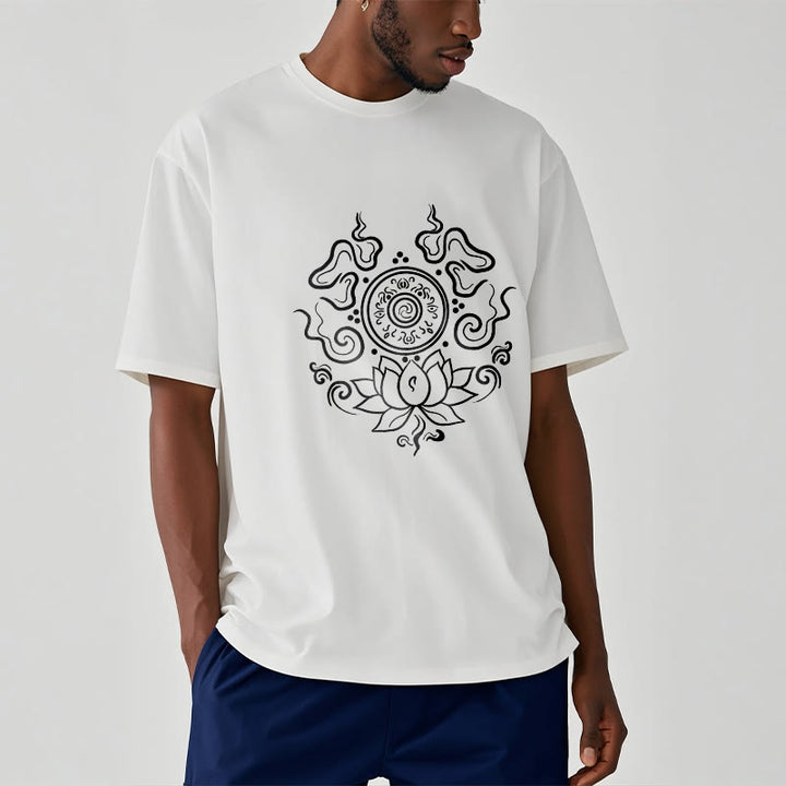Buddha Stones Dharma Wheel Lotus Flower Pattern Tee T-shirt - image 9