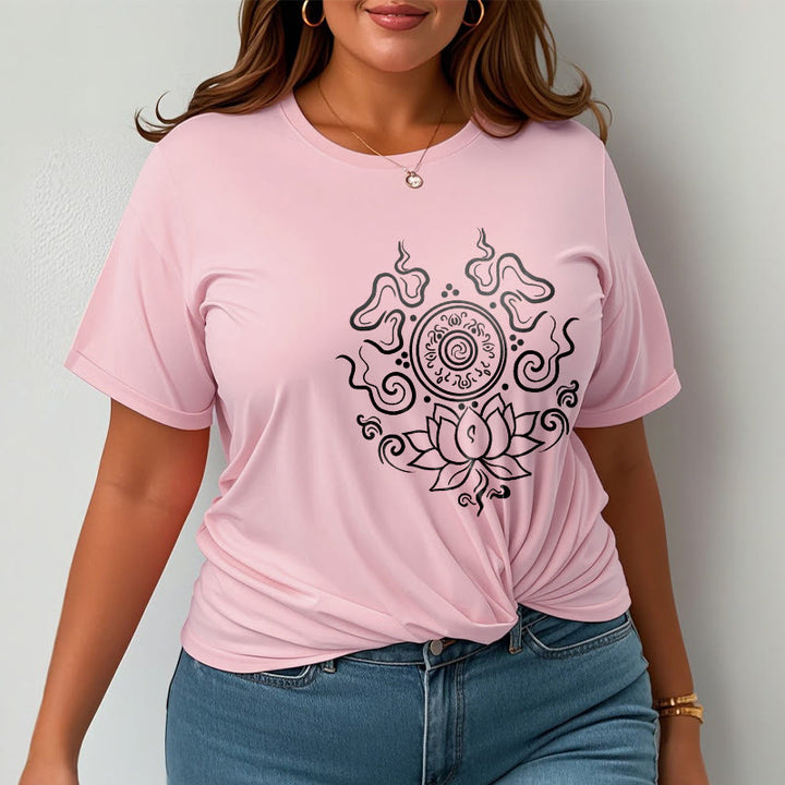 Buddha Stones Dharma Wheel Lotus Flower Pattern Tee T-shirt - image 14
