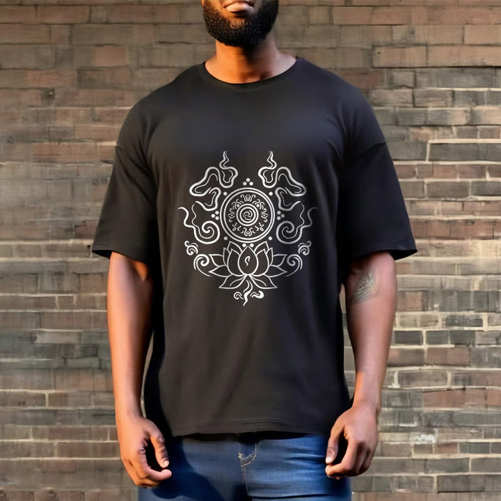 Buddha Stones Dharma Wheel Lotus Flower Pattern Tee T-shirt - image 6