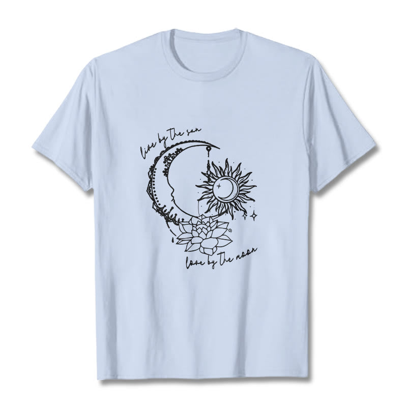 Buddha Stones Sun Moon Lotus Flower Pattern Tee T-shirt - LightCyan - 2XL - image 19