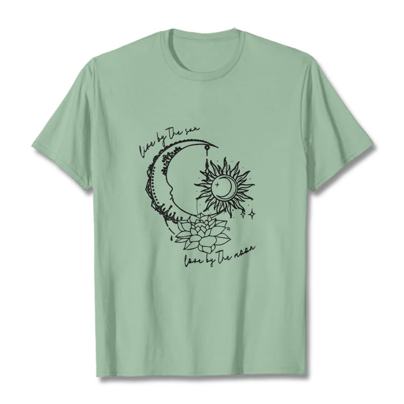 Buddha Stones Sun Moon Lotus Flower Pattern Tee T-shirt - PaleGreen - 2XL - image 15