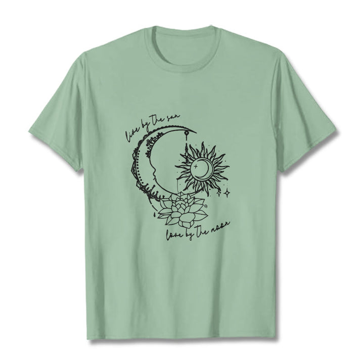 Buddha Stones Sun Moon Lotus Flower Pattern Tee T-shirt - PaleGreen - 2XL - image 15