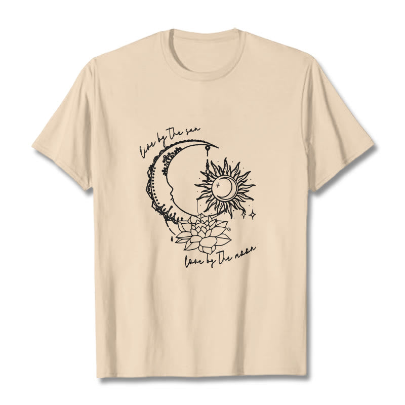 Buddha Stones Sun Moon Lotus Flower Pattern Tee T-shirt - Bisque - 2XL - image 11