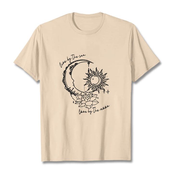 Buddha Stones Sun Moon Lotus Flower Pattern Tee T-shirt - Bisque - 2XL - image 11