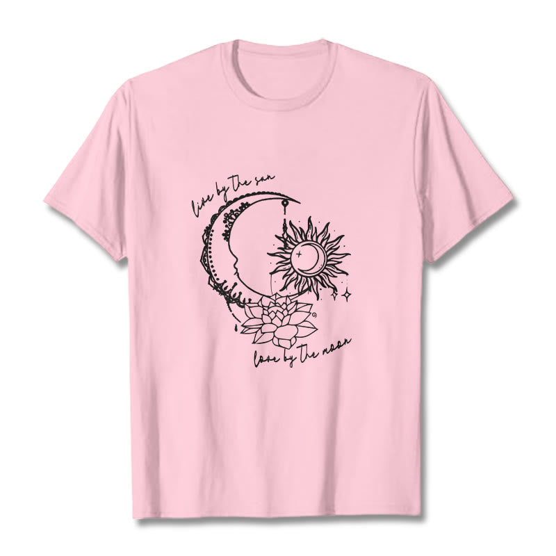 Buddha Stones Sun Moon Lotus Flower Pattern Tee T-shirt - LightPink - 2XL - image 13