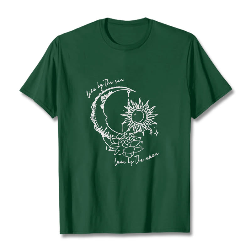Buddha Stones Sun Moon Lotus Flower Pattern Tee T-shirt - ForestGreen - 2XL - image 1