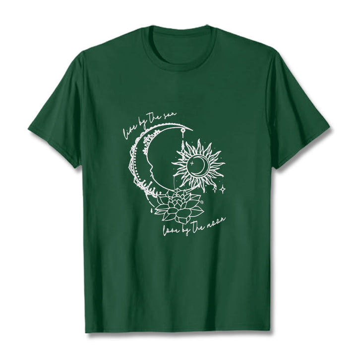 Buddha Stones Sun Moon Lotus Flower Pattern Tee T-shirt - ForestGreen - 2XL - image 1