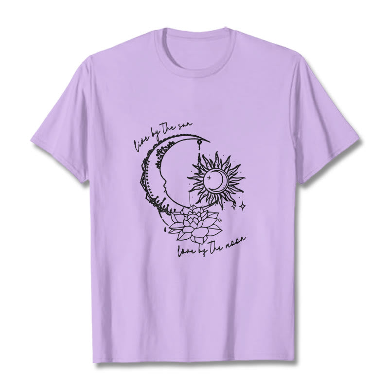 Buddha Stones Sun Moon Lotus Flower Pattern Tee T-shirt - Plum - 2XL - image 17