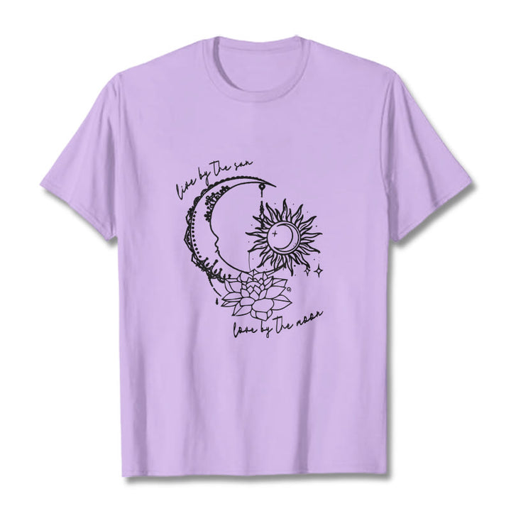 Buddha Stones Sun Moon Lotus Flower Pattern Tee T-shirt - Plum - 2XL - image 17
