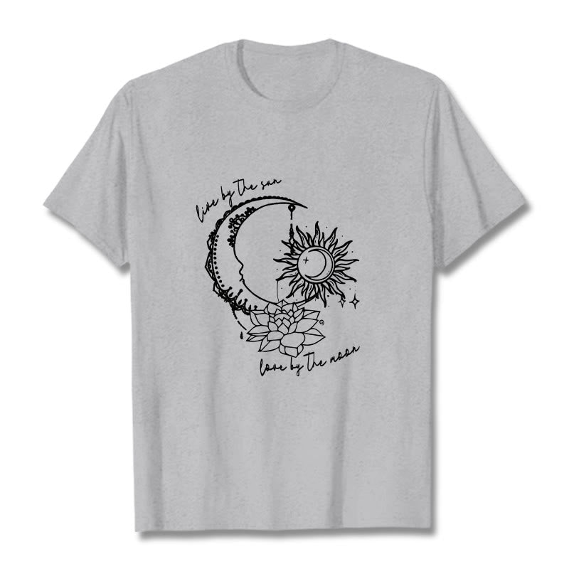 Buddha Stones Sun Moon Lotus Flower Pattern Tee T-shirt - LightGrey - 2XL - image 20