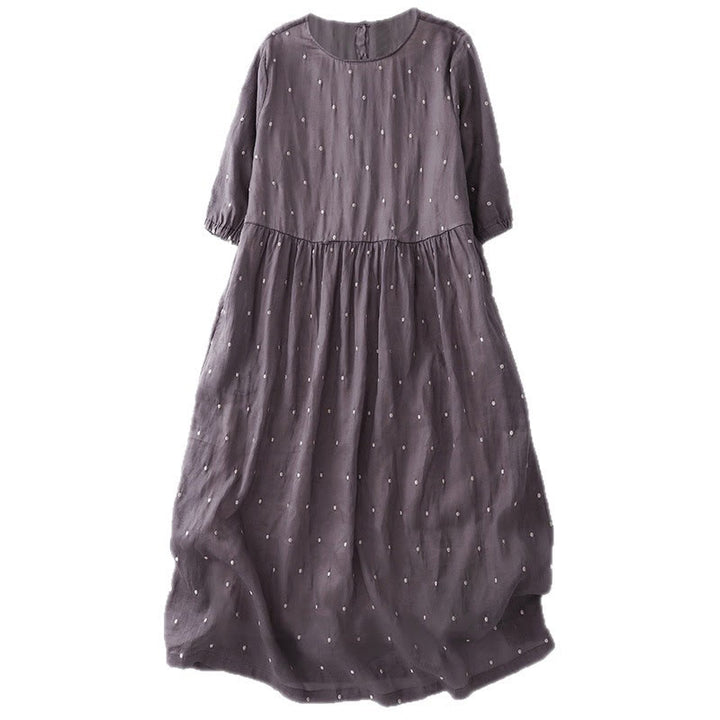 Buddha Stones Back Button Dot Pattern Half Sleeve Polyester Midi Dress With Pockets - image 3