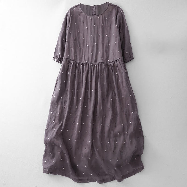 Buddha Stones Back Button Dot Pattern Half Sleeve Polyester Midi Dress With Pockets - MediumOrchid - US12，UK/AU16，EU44 (2XL) - image 0