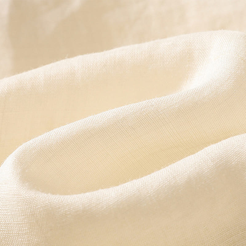 Buddha Stones Embroidery Flower Hem Slit Design Half Sleeve Cotton Linen Zen Midi Dress - image 13