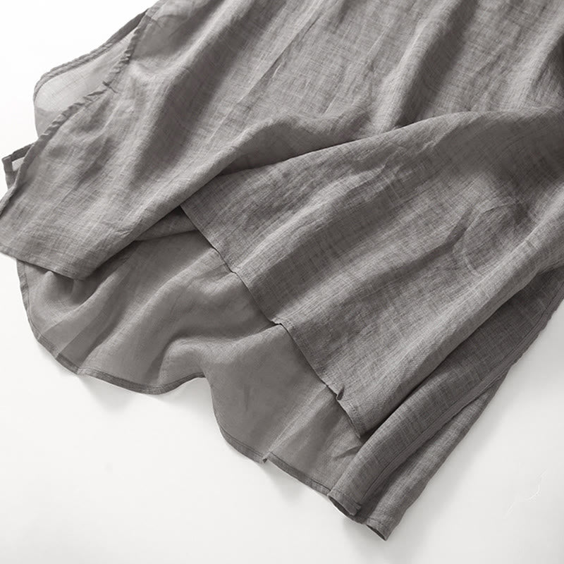 Buddha Stones Casual Embroidery Split Three Quarter Sleeve Cotton Linen Midi Dress - image 16