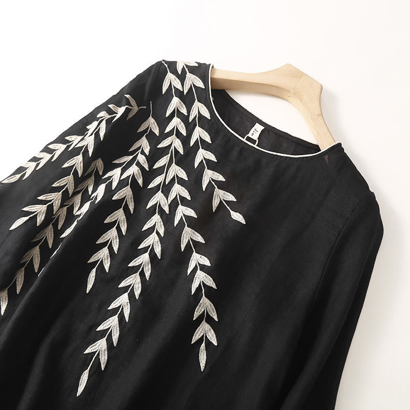 Buddha Stones Casual Embroidery Split Three Quarter Sleeve Midi Dress - image 2
