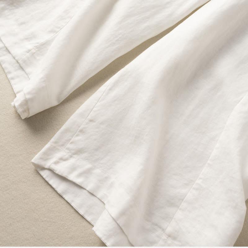 Buddha Stones Plain Color 7-8 Length Capri Cropped Pants Cotton Linen Women's Wide Leg Pants With Pockets - image 9