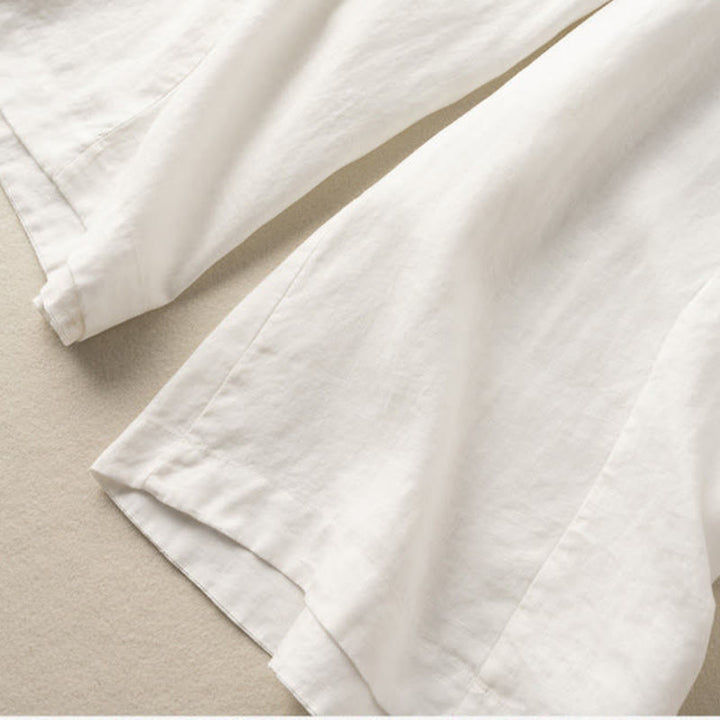 Buddha Stones Plain Color 7-8 Length Capri Cropped Pants Cotton Linen Women's Wide Leg Pants With Pockets - image 9