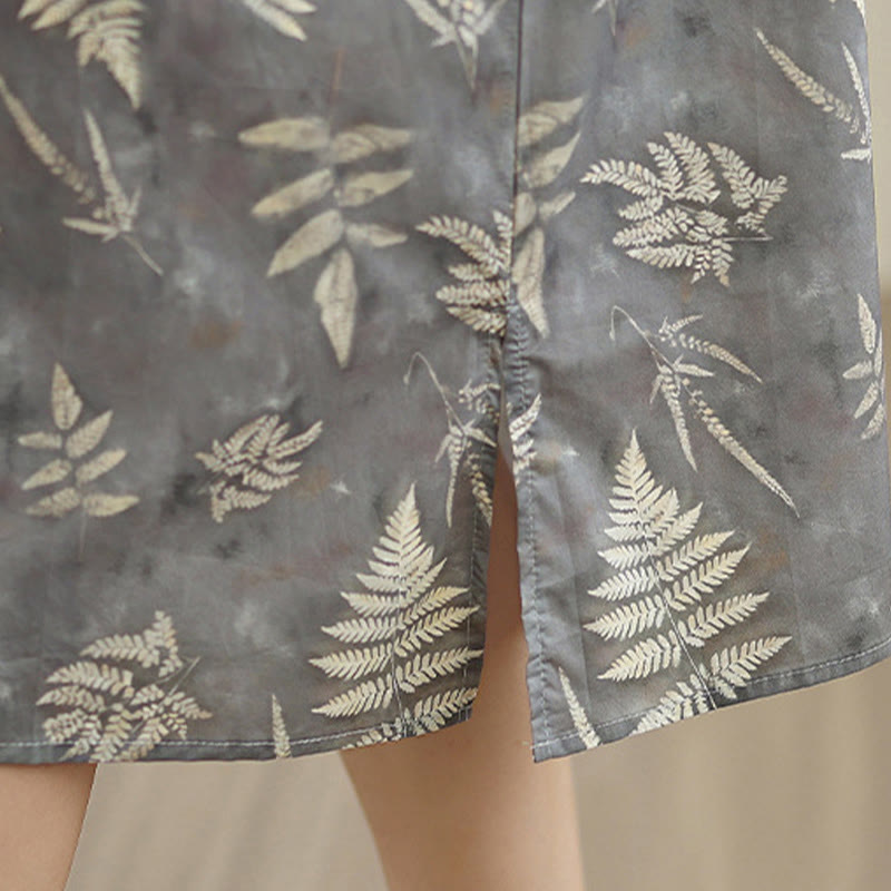 Buddha Stones Retro DarkGray Chinese Frog-Button Cotton Cheongsam Midi Dress With Pockets - image 12