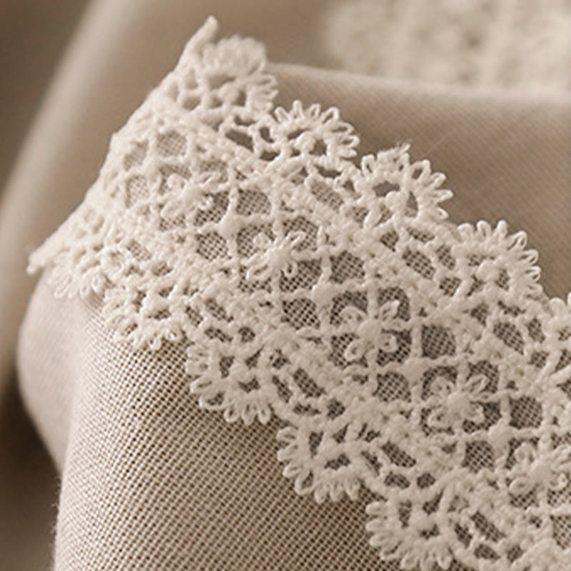 Buddha Stones Plain Color Lace Stitching Cotton Linen Women's Wide Leg Pants With Pockets - image 9