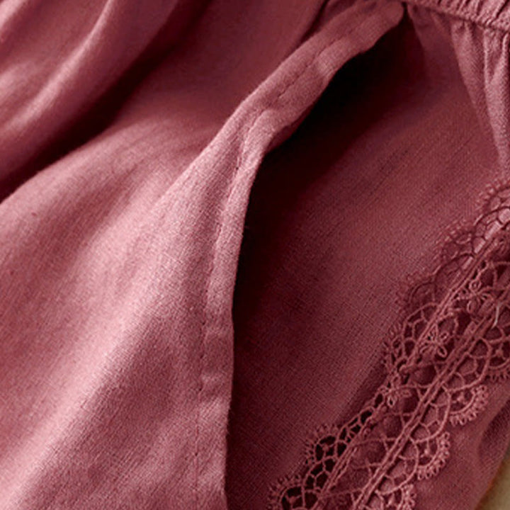 Buddha Stones Plain Color Lace Stitching Cotton Linen Women's Wide Leg Pants With Pockets - image 15