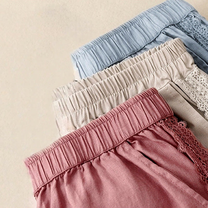 Buddha Stones Plain Color Lace Stitching Cotton Linen Women's Wide Leg Pants With Pockets - image 19