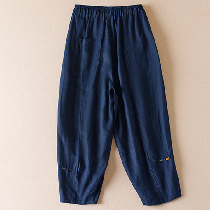 Buddha Stones Colored Thread 7-8 Length Women's Harem Cotton Linen Pants With Pockets - image 10