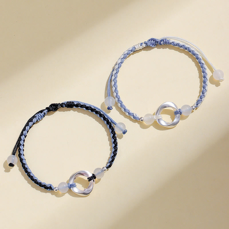 Buddha Stones 925 Sterling Silver Mobius White Agate Bead Braided String Protection Bracelet - image 9