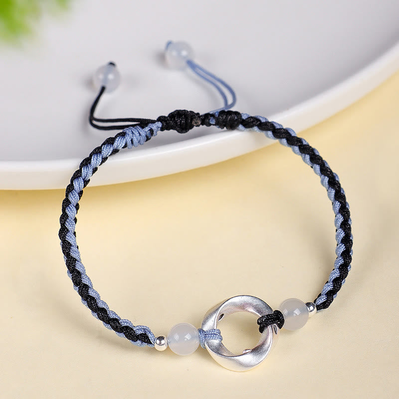 Buddha Stones 925 Sterling Silver Mobius White Agate Bead Braided String Protection Bracelet - image 7