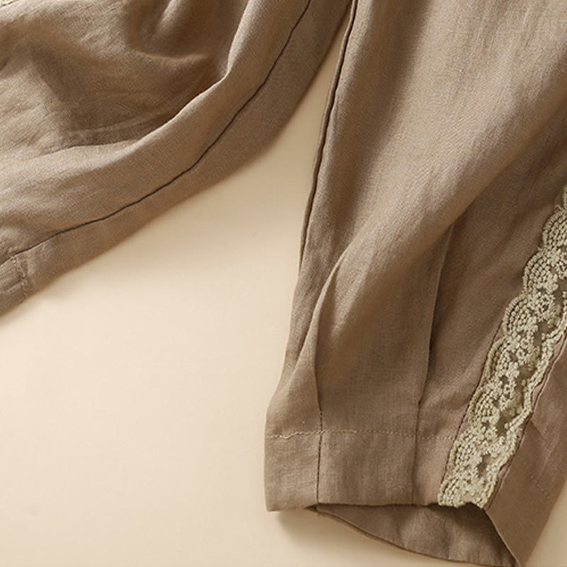 Buddha Stones Plain Lace Women's Harem Cotton Linen Pants With Pockets - image 2