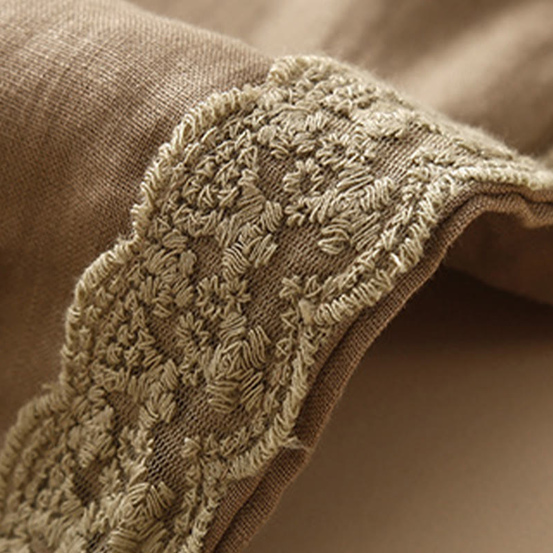 Buddha Stones Plain Lace Women's Harem Cotton Linen Pants With Pockets - image 1