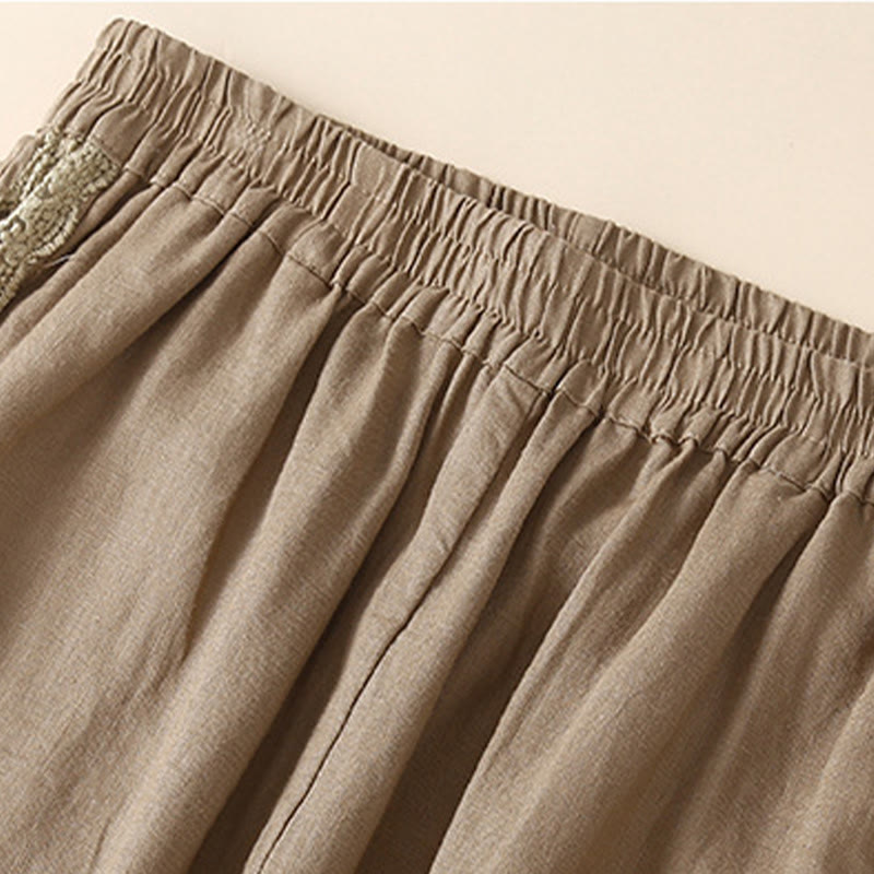 Buddha Stones Plain Lace Women's Harem Cotton Linen Pants With Pockets - image 4