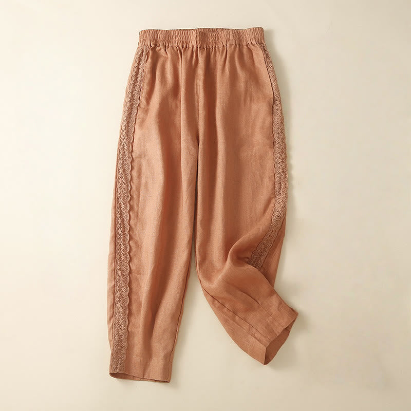 Buddha Stones Plain Lace Women's Harem Cotton Linen Pants With Pockets - Coral - US8-10，UK/AU12-14，EU40-42 (2XL) - image 6
