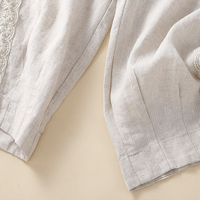 Buddha Stones Plain Lace Women's Harem Cotton Linen Pants With Pockets - image 13