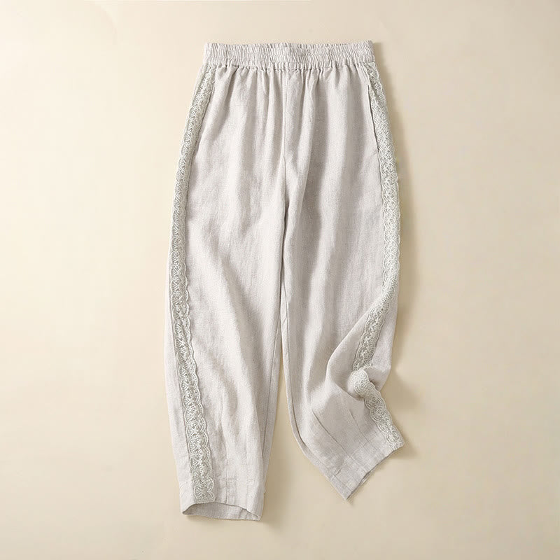 Buddha Stones Plain Lace Women's Harem Cotton Linen Pants With Pockets - WhiteSmoke - US8-10，UK/AU12-14，EU40-42 (2XL) - image 11