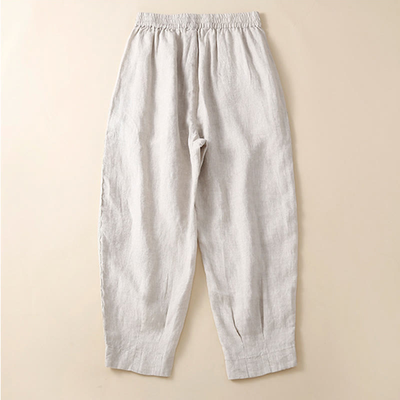 Buddha Stones Plain Lace Women's Harem Cotton Linen Pants With Pockets - image 11